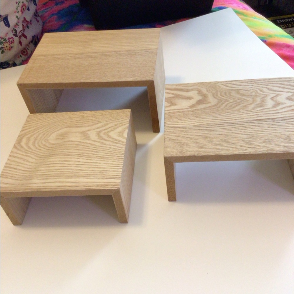 Wood risers, two sets of 3 each NWT